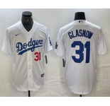 Men's Los Angeles Dodgers #31 Tyler Glasnow Number White Stitched Cool Base Nike Jerseys