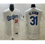 Men's Los Angeles Dodgers #31 Tyler Glasnow Number White Stitched Flex Base Nike Jersey