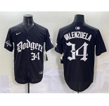 Men's Los Angeles Dodgers #34 Fernando Valenzuela Black 2025 LA Gothic Style With 2024 World Series Champions Patch Vapor Premier Limited Stitched Baseball
