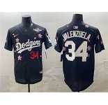 Men's Los Angeles Dodgers #34 Fernando Valenzuela Black 2025 World Series Patch Tokyo Series Limited Stitched Baseball Jersey