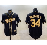 Men's Los Angeles Dodgers #34 Fernando Valenzuela Black Authentic Collection Stitched MLB Jersey