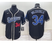 Men's Los Angeles Dodgers #34 Fernando Valenzuela Black Blue Name Stitched MLB Cool Base Nike Jersey