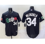 Men's Los Angeles Dodgers #34 Fernando Valenzuela Black Mexico Flag Cool Base Stitched Baseball Jersey