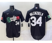 Men's Los Angeles Dodgers #34 Fernando Valenzuela Black Mexico Flag Cool Base Stitched Baseball Jersey