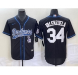 Men's Los Angeles Dodgers #34 Fernando Valenzuela Black With Patch Cool Base Stitched Baseball Jersey1