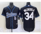 Men's Los Angeles Dodgers #34 Fernando Valenzuela Black With Patch Cool Base Stitched Baseball Jersey1