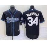 Men's Los Angeles Dodgers #34 Fernando Valenzuela Black With Patch Cool Base Stitched Baseball Jersey