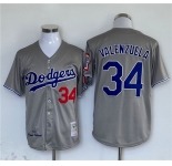 Men's Los Angeles Dodgers #34 Fernando Valenzuela Gray Cool Base Stitched Jersey