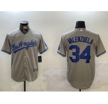 Men's Los Angeles Dodgers #34 Fernando Valenzuela Grey Authentic Collection Stitched MLB Jersey