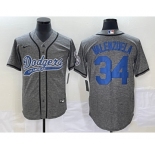 Men's Los Angeles Dodgers #34 Fernando Valenzuela Grey Gridiron Cool Base Stitched Baseball Jersey