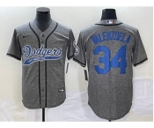 Men's Los Angeles Dodgers #34 Fernando Valenzuela Grey Gridiron Cool Base Stitched Baseball Jersey