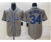 Men's Los Angeles Dodgers #34 Fernando Valenzuela Grey With Patch Cool Base Stitched Baseball Jersey1