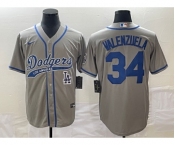 Men's Los Angeles Dodgers #34 Fernando Valenzuela Grey With Patch Cool Base Stitched Baseball Jersey