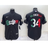 Men's Los Angeles Dodgers #34 Fernando Valenzuela Mexico Black Cool Base Stitched Baseball Jersey