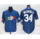 Men's Los Angeles Dodgers #34 Fernando Valenzuela Navy Blue Pinstripe 2020 World Series Cool Base Nike Jersey
