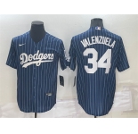 Men's Los Angeles Dodgers #34 Fernando Valenzuela Navy Blue Pinstripe Stitched MLB Cool Base Nike Jersey
