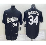 Men's Los Angeles Dodgers #34 Fernando Valenzuela Number Black Turn Back The Clock Stitched Cool Base Jersey