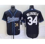 Men's Los Angeles Dodgers #34 Fernando Valenzuela Number Black With Patch Cool Base Stitched Baseball Jersey