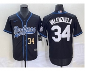 Men's Los Angeles Dodgers #34 Fernando Valenzuela Number Black With Patch Cool Base Stitched Baseball Jersey