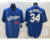 Men's Los Angeles Dodgers #34 Fernando Valenzuela Number Blue 2021 City Connect Cool Base Stitched Jersey