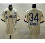 Men's Los Angeles Dodgers #34 Fernando Valenzuela Number Cream 2024 World Series City Connect Limited Stitched Jersey