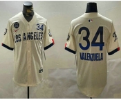 Men's Los Angeles Dodgers #34 Fernando Valenzuela Number Cream 2024 World Series City Connect Limited Stitched Jersey