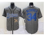 Men's Los Angeles Dodgers #34 Fernando Valenzuela Number Grey Gridiron Cool Base Stitched Baseball Jersey