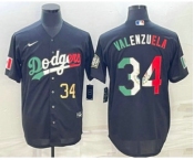 Men's Los Angeles Dodgers #34 Fernando Valenzuela Number Mexico Black Cool Base Stitched Baseball Jersey