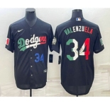 Men's Los Angeles Dodgers #34 Fernando Valenzuela Number Mexico Black Cool Base Stitched Baseball Jerseys