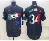 Men's Los Angeles Dodgers #34 Fernando Valenzuela Number Mexico Black Cool Base Stitched Baseball Jerseys