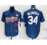 Men's Los Angeles Dodgers #34 Fernando Valenzuela Number Navy Blue Pinstripe 2020 World Series Cool Base Nike Jersey