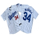 Men's Los Angeles Dodgers #34 Fernando Valenzuela Number White Limited Stitched Jersey