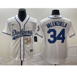 Men's Los Angeles Dodgers #34 Fernando Valenzuela Number White With Patch Cool Base Stitched Baseball Jersey