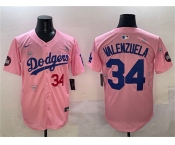 Men's Los Angeles Dodgers #34 Fernando Valenzuela Pink 2025 Tokyo Series Limited Stitched Baseball Jersey