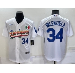 Men's Los Angeles Dodgers #34 Fernando Valenzuela Rainbow Blue White Mexico Cool Base Nike Jersey