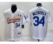 Men's Los Angeles Dodgers #34 Fernando Valenzuela Rainbow Blue White Mexico Cool Base Nike Jersey