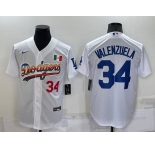 Men's Los Angeles Dodgers #34 Fernando Valenzuela Rainbow Number White Mexico Cool Base Nike Jersey