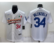 Men's Los Angeles Dodgers #34 Fernando Valenzuela Rainbow Number White Mexico Cool Base Nike Jersey