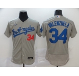 Men's Los Angeles Dodgers #34 Fernando Valenzuela Replica Grey Road Cool Base Baseball Jersey
