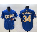 Men's Los Angeles Dodgers #34 Fernando Valenzuela Royal 2025 Gold Collection Limited Stitched Baseball Jersey