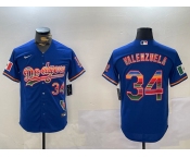 Men's Los Angeles Dodgers #34 Fernando Valenzuela Royal Mexico California Patch Cool Base Stitched Baseball Jersey