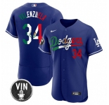 Men's Los Angeles Dodgers #34 Fernando Valenzuela Royal Mexico Special Vin Scully Patch Flex Base Stitched Baseball Jersey