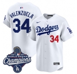 Men's Los Angeles Dodgers #34 Fernando Valenzuela White 2025 Champions Stitched Baseball Jersey