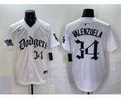 Men's Los Angeles Dodgers #34 Fernando Valenzuela White 2025 LA Gothic Style With 2024 World Series Champions Patch Vapor Premier Limited Stitched Baseball