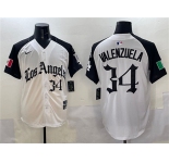 Men's Los Angeles Dodgers #34 Fernando Valenzuela White Black Mexico 2025 LA Gothic Style With Fernando Patch Vapor Premier Limited Stitched Baseball Jerse