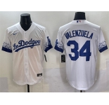 Men's Los Angeles Dodgers #34 Fernando Valenzuela White City Connect Cool Base Stitched Jersey
