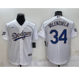 Men's Los Angeles Dodgers #34 Fernando Valenzuela White Gold Championship Stitched MLB Cool Base Nike Jersey