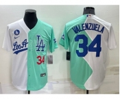 Men's Los Angeles Dodgers #34 Fernando Valenzuela White Green Number 2022 Celebrity Softball Game Cool Base Jersey1
