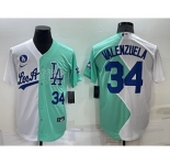 Men's Los Angeles Dodgers #34 Fernando Valenzuela White Green Number 2022 Celebrity Softball Game Cool Base Jersey