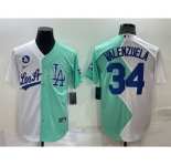 Men's Los Angeles Dodgers #34 Fernando Valenzuela White Green Two Tone 2022 Celebrity Softball Game Cool Base Jersey